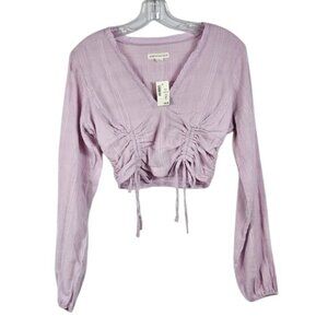 Aeropostale Y2K Crop Top Sz M Lilac Lace V-Neck Ruched Adjustable Urban Babydoll